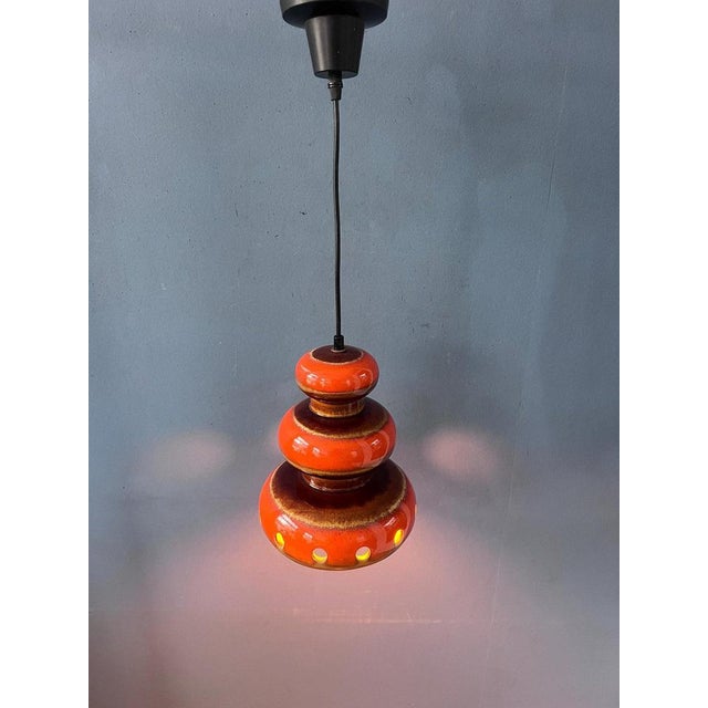 Red Ceramic Pendant Lamp, West Germany For Sale - Image 4 of 13