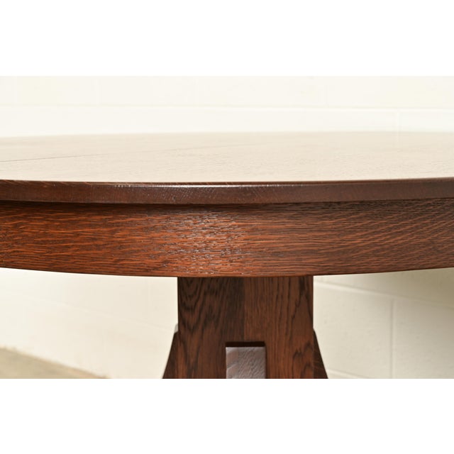 Stickley Brothers Antique Mission Oak Arts & Crafts Pedestal Extension Dining Table, Newly Refinished For Sale - Image 12 of 15