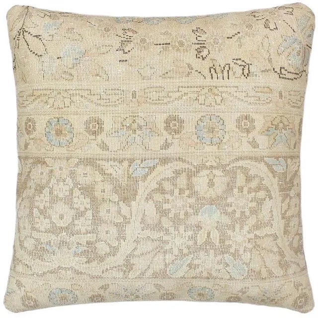 1980s Vintage Distressed Tan Blue Handmade Pillow For Sale - Image 9 of 9