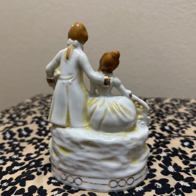Vintage Japanese Porcelain Courting Couple Figurine With Gold Accents For Sale - Image 4 of 5