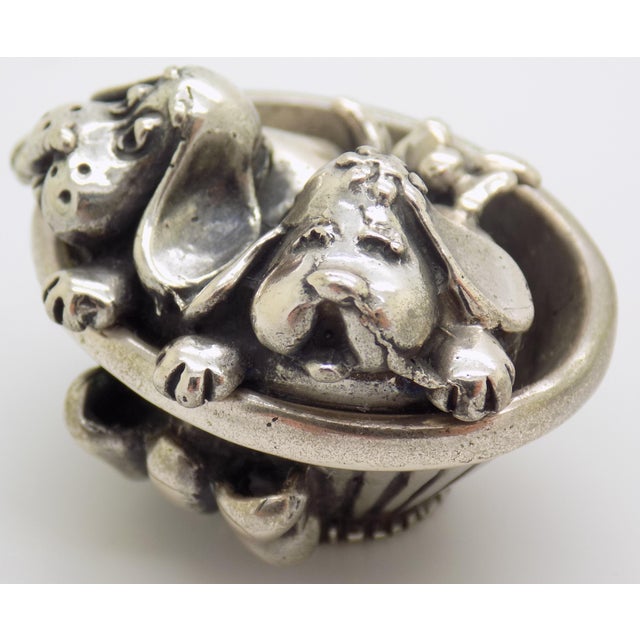 Italian Vintage Italian Handmade Genuine Silver Sleeping Puppies Basket Figurine Sacchetti Arezzo 800 Continental Silver Dog Miniature Sculpture For Sale - Image 3 of 13