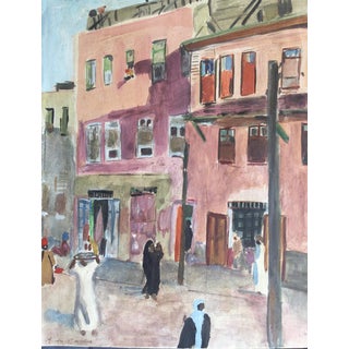 Raoul Du Gardier, Busy Street in Cairo, 1925, Signed Gouache For Sale