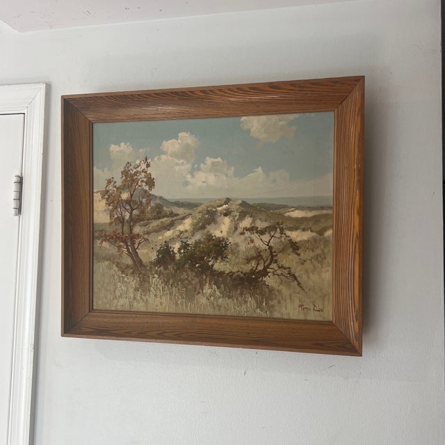 Gold Oil on Canvas European School Titled Sarbov Landscape Framed Signed by Slovakian Artist Peter Tux Made in 1964 For Sale - Image 8 of 9