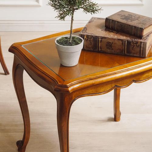 Brown French Side Table with Glass Top For Sale - Image 8 of 12