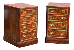 Antique Bedside Tables in Mahogany with Brass, Set of 2