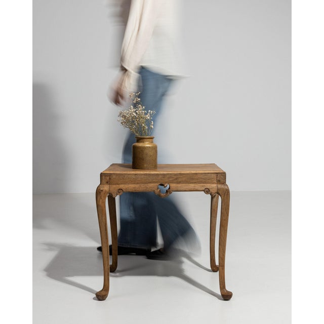 Wood Early 20th Century France Weathered Honey Oak Carved Oak Side Table For Sale - Image 7 of 10