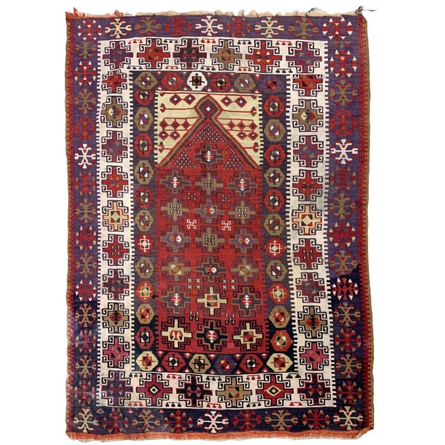 1910s, Handmade Antique Turkish Anatolian Prayer Kilim 4.5' X 6.2' For Sale In New York - Image 6 of 7