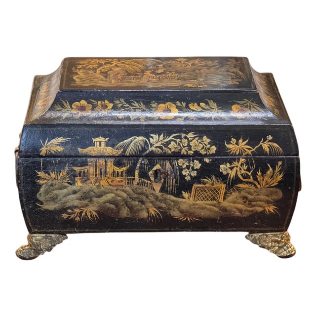19th Century Regency Chinoiserie Box With Painted Scenes For Sale