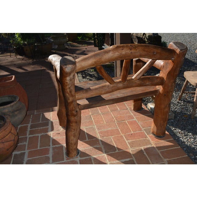 Folk Art Handcrafted Unique Rustic Log Solid Wood Bench Seat / Wide Chair For Sale - Image 13 of 18