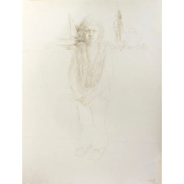 Portrait of a Child no.4 - Original Silver point by J.P. Velly - 1972 1979 For Sale - Image 3 of 3
