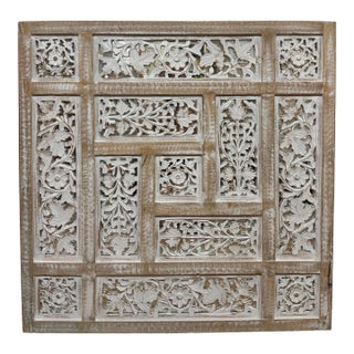 Bohemian Rustic Carved Mango Wood Wall Panel Mirror For Sale