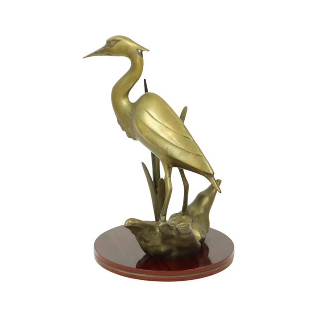 Hollywood Regency Brass Heron Statue on Wooden Base, 1970s For Sale - Image 6 of 16