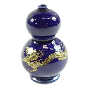 Mid 20th Century Chinese Monochrome Blue Glaze Porcelain Vase Gold Dragon Pattern With Marked c