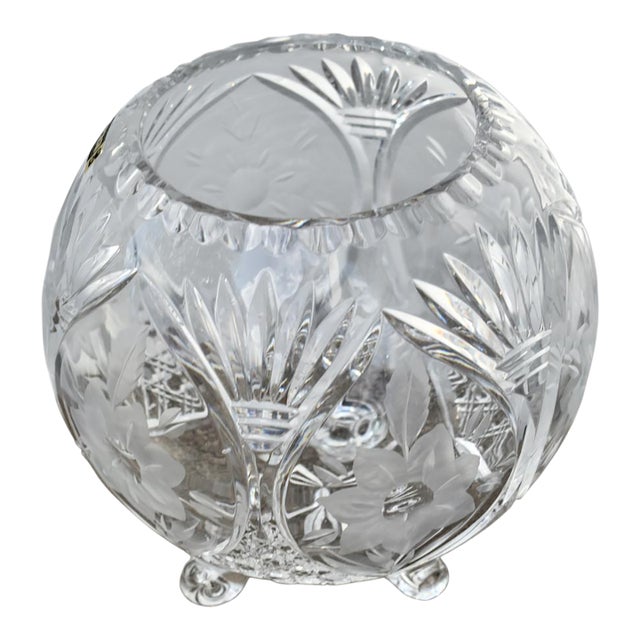 Vintage Irena Heavy Cut Crystal Round Footed Bowl For Sale