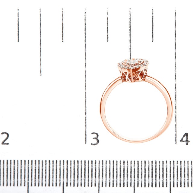 Metal 10K Rose Gold 3/8 Cttw Composite Diamond Pear Shaped Halo Promise Ring (I-J Color, I2-I3 Clarity), Size 9 For Sale - Image 7 of 7