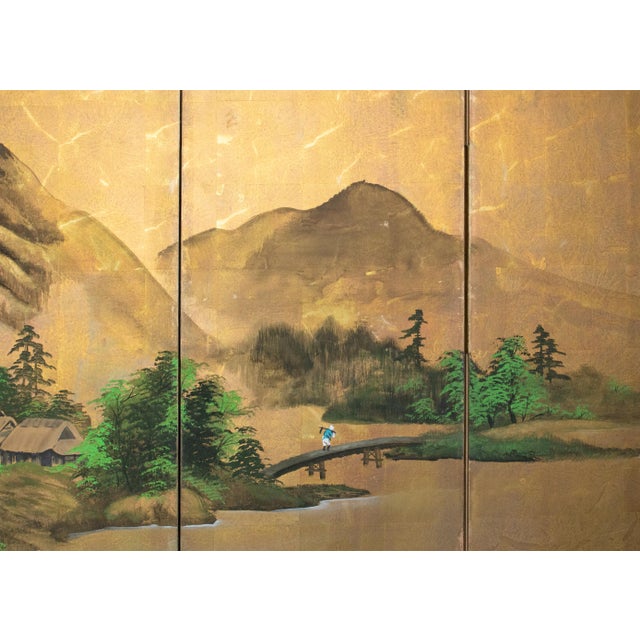 1960s "Summer Landscape With Trees", Shōwa Era Japanese Painted Byobu Screen For Sale - Image 10 of 18
