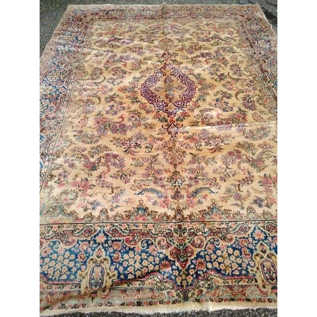 Wool pile genuine hand made vintage Persian L avar Kerman -