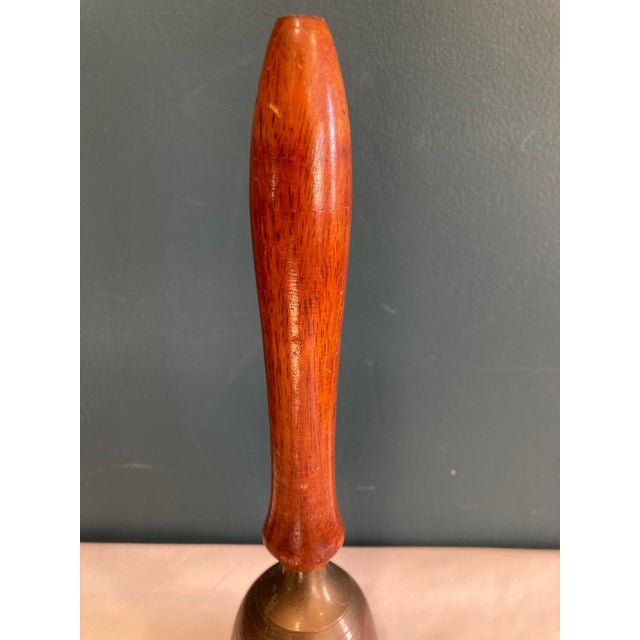 Vintage Etched Brass Bell With Turned Wood Handle For Sale In Oklahoma City - Image 6 of 8