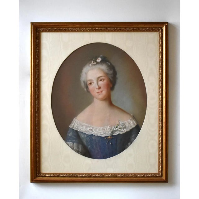 French C. 1750s French School Pastel Portrait of a Lady in Blue For Sale - Image 3 of 12