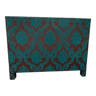 Custom Teal and Brown Cut Velvet Headboard - Full Size For Sale