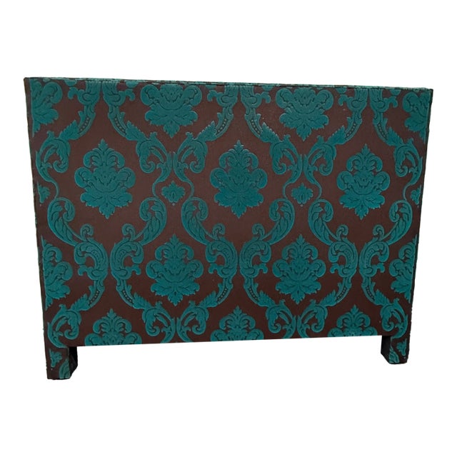 Custom Teal and Brown Cut Velvet Headboard - Full Size For Sale