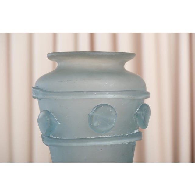 Vintage Frosted Aqua Glass Vase For Sale - Image 14 of 18