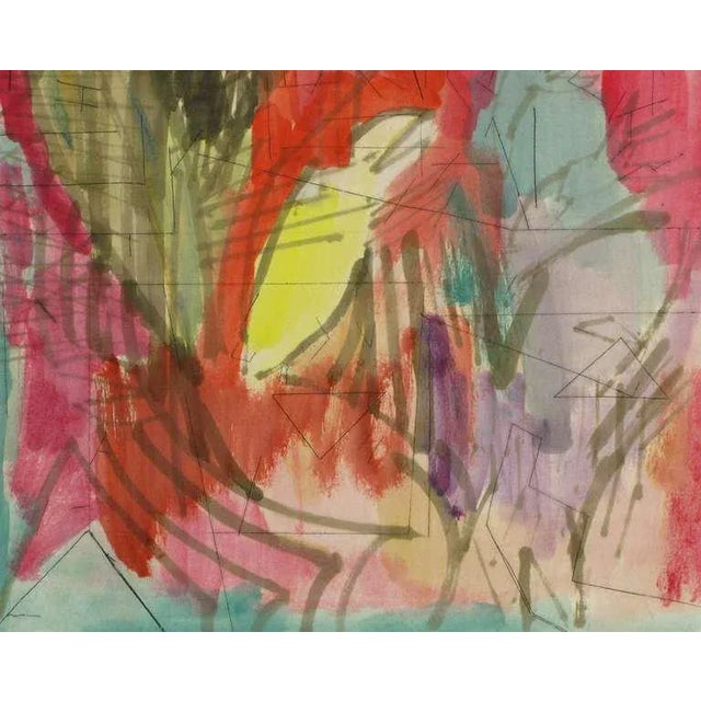 Jewel Tone Abstract Water Color & Ink Painting For Sale - Image 4 of 7