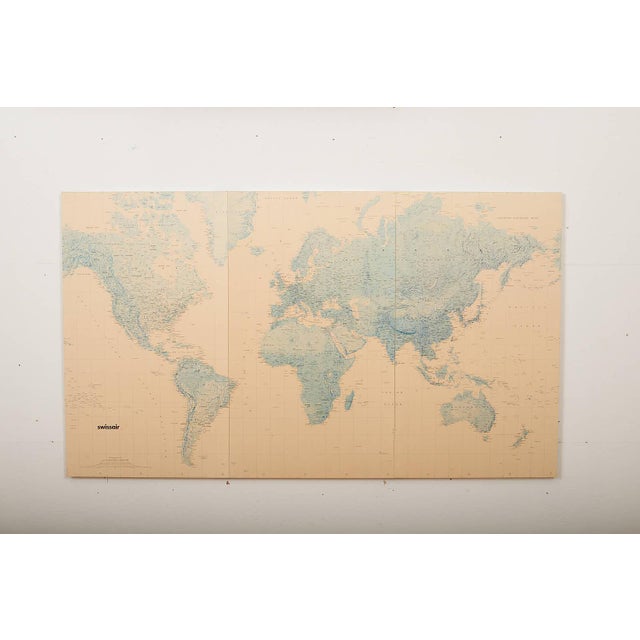 Wood Swissair World Map on Wooden Boards with Metal Connectors For Sale - Image 7 of 13