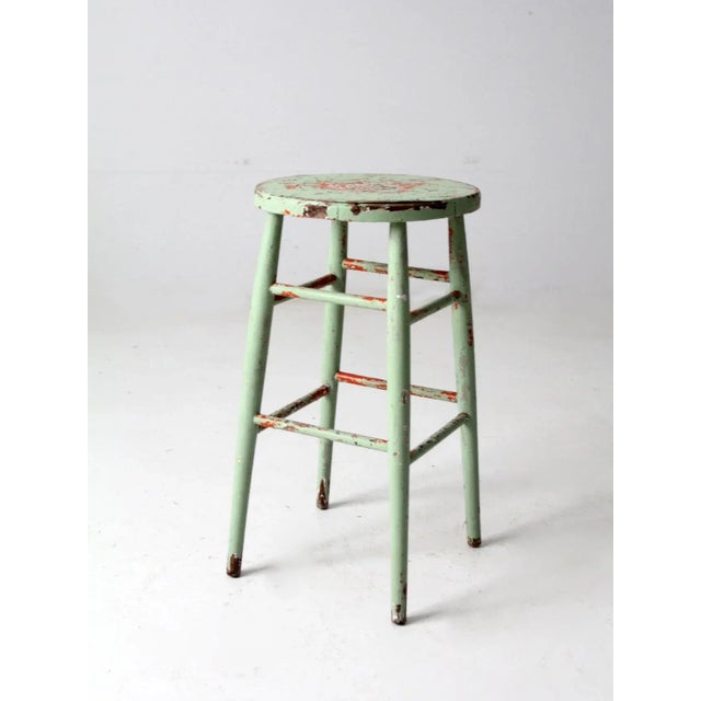 Antique Painted Wood Stool For Sale - Image 11 of 12