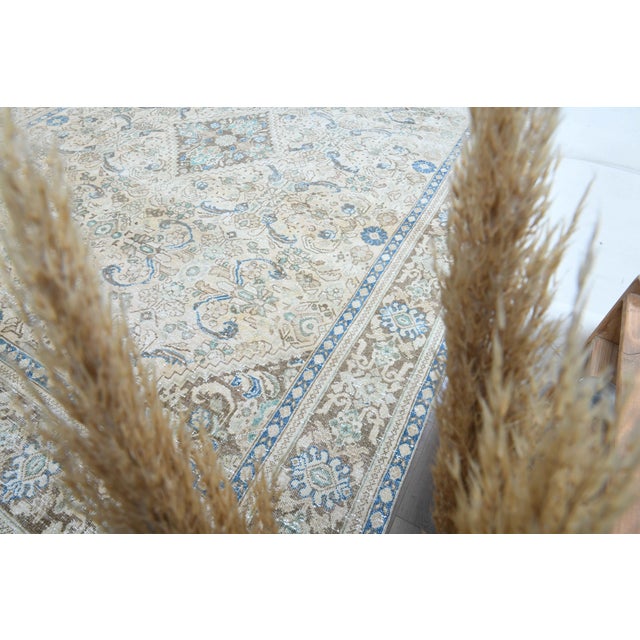 Beige 1970s Vintage Persian Handmade Wool Cotton Light Beige Area Rug For Sale - Image 8 of 11