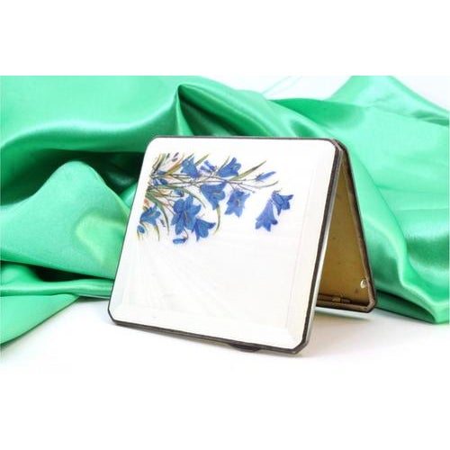 Guilloche Silver Cigarette Case with Enameled Hinged Lid with Blue Flowers For Sale - Image 6 of 8