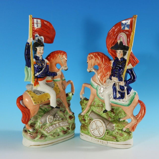 Blue Pair Mid 19th Century Staffordshire 'Simpson & Brown' Generals on Horseback For Sale - Image 8 of 13