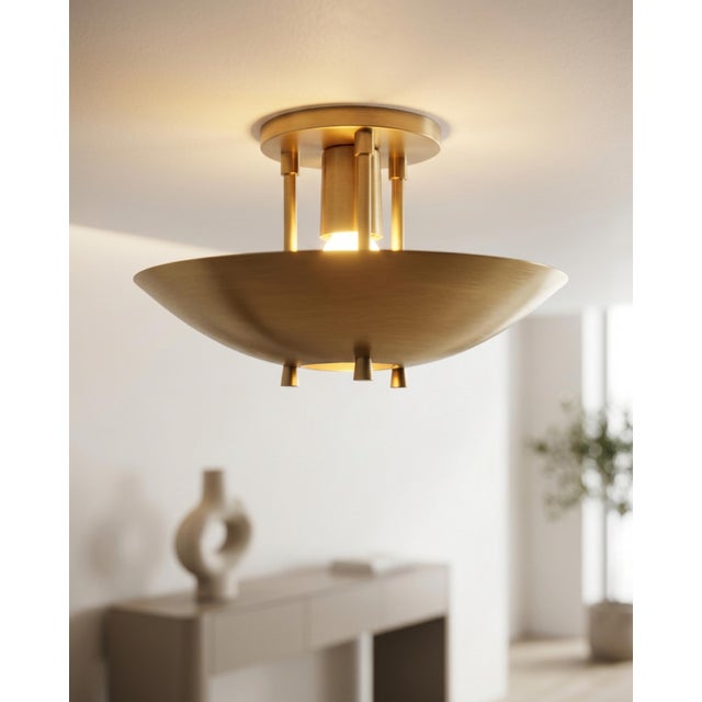 Handmade Mid-Century Modern Brass Flush Mount Ceiling Light Art Deco Organic Design Lighting for Entryway, Bedroom, Dining For Sale - Image 9 of 16