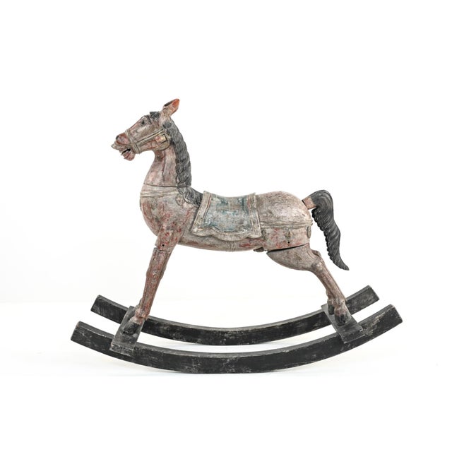 Antique Carved and Painted Wooden Rocking Horse For Sale - Image 4 of 16
