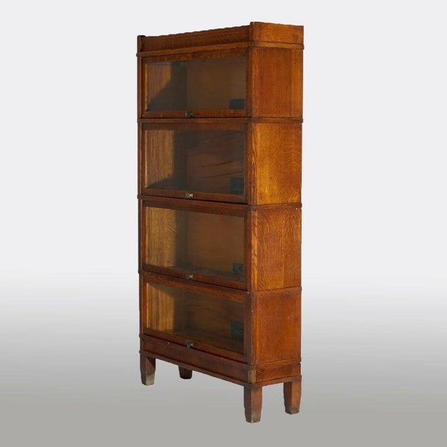 Globe Wernicke Antique Arts & Crafts Globe Wernicke Stack Oak Barrister Bookcase, C1910 For Sale - Image 4 of 10