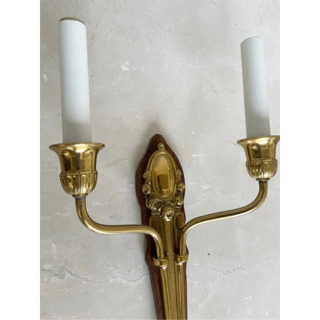 Early 20th Century Vintage Neoclassical Style Solid Brass Wall Sconce Two Light Arm For Sale - Image 5 of 6