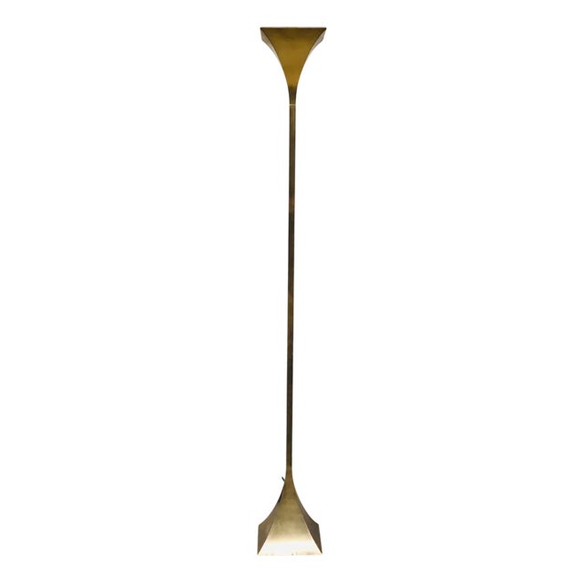 Postmodern Fluted Brass Torchiere Floor Lamp from Relco, Italy, 1980s For Sale