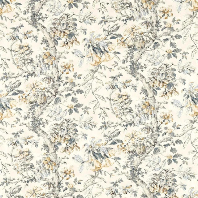 Zoffany Coromandel Print Fabric in Empire Grey For Sale