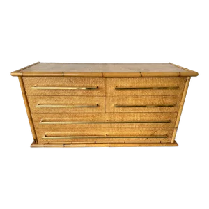 Bamboo Rattan Brass Chest of Drawers by Vivai Del Sud. Italy, 1970s