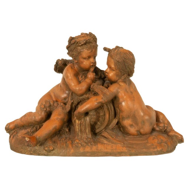 Antique 19thC French Naturalism Terracotta Sculpture "La Source" Putti Sculpture by Albert-Ernest Carrier-Belleuse, For Sale - Image 4 of 15
