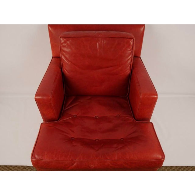 Metal Mid-Century Modern Style Coach for Baker Furn. Red Tanned Leather Club Chair For Sale - Image 7 of 9