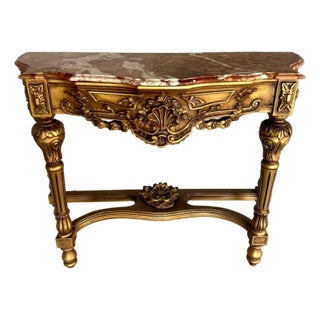 French Style Console Table – Multicolor Marble Top For Sale