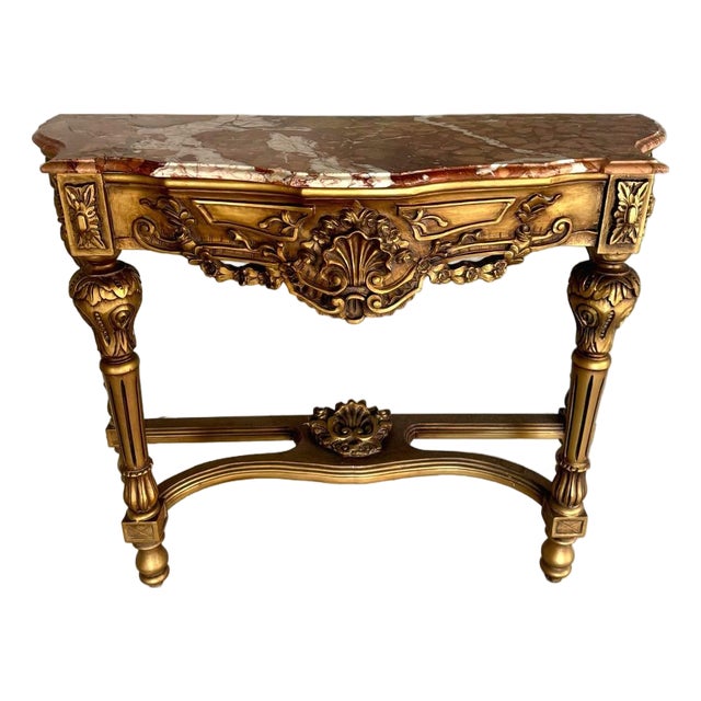 French Style Console Table – Multicolor Marble Top For Sale