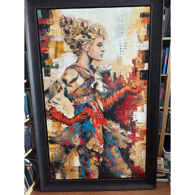 Céline Brossard Original Mixed-Media Painting – “Coiffe galante” – 60” × 36” Framed and signed by the artist on front and...