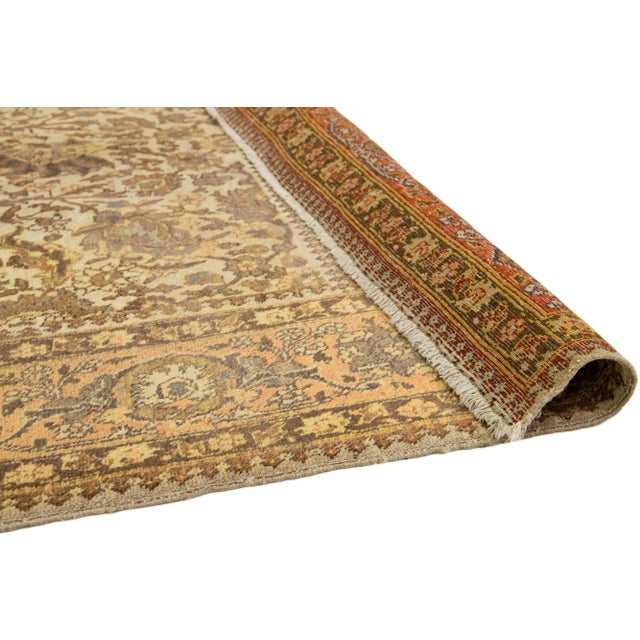 Persian Handmade Antique Beige Wool Rug Persian Tabriz Allover Designed From the 1900s For Sale - Image 3 of 8