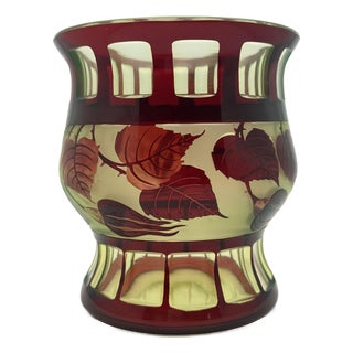 Art Nouveau Vaseline Glass Vase with Ruby Overlay from Val Saint Lambert, Belgium, 1900s For Sale