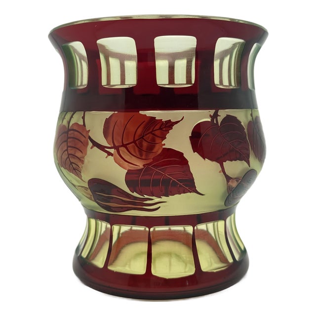 Art Nouveau Vaseline Glass Vase with Ruby Overlay from Val Saint Lambert, Belgium, 1900s For Sale