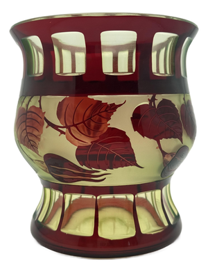 Art Nouveau Vaseline Glass Vase with Ruby Overlay from Val Saint Lambert, Belgium, 1900s