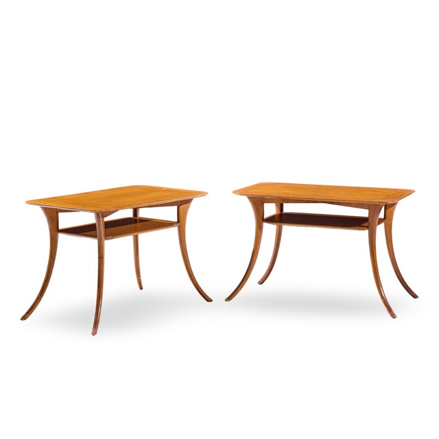 T.H. Robsjohn Gibbings for Widdicomb Mid Century Bleached Mahogany Sabre Side End Tables - Pair Each side table measures:...