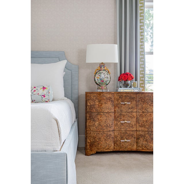 Worlds Away Matthew Izzo Home Plymouth Dark Burlwood Three Drawer Chest With Acrylic and Brass Drawer Pulls For Sale - Image 4 of 8